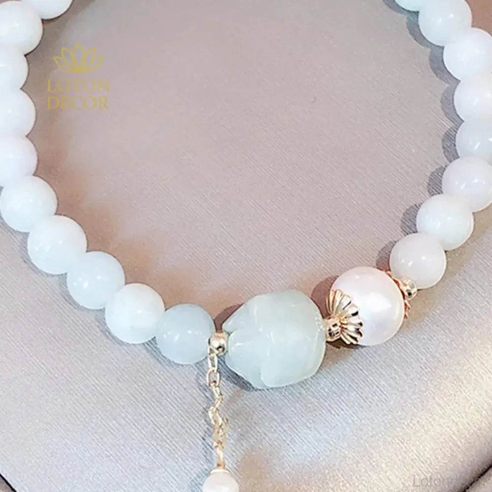 Hetian Jade Lotus Bracelet – Carved Lotus Wealth Charm - Loton Decor
