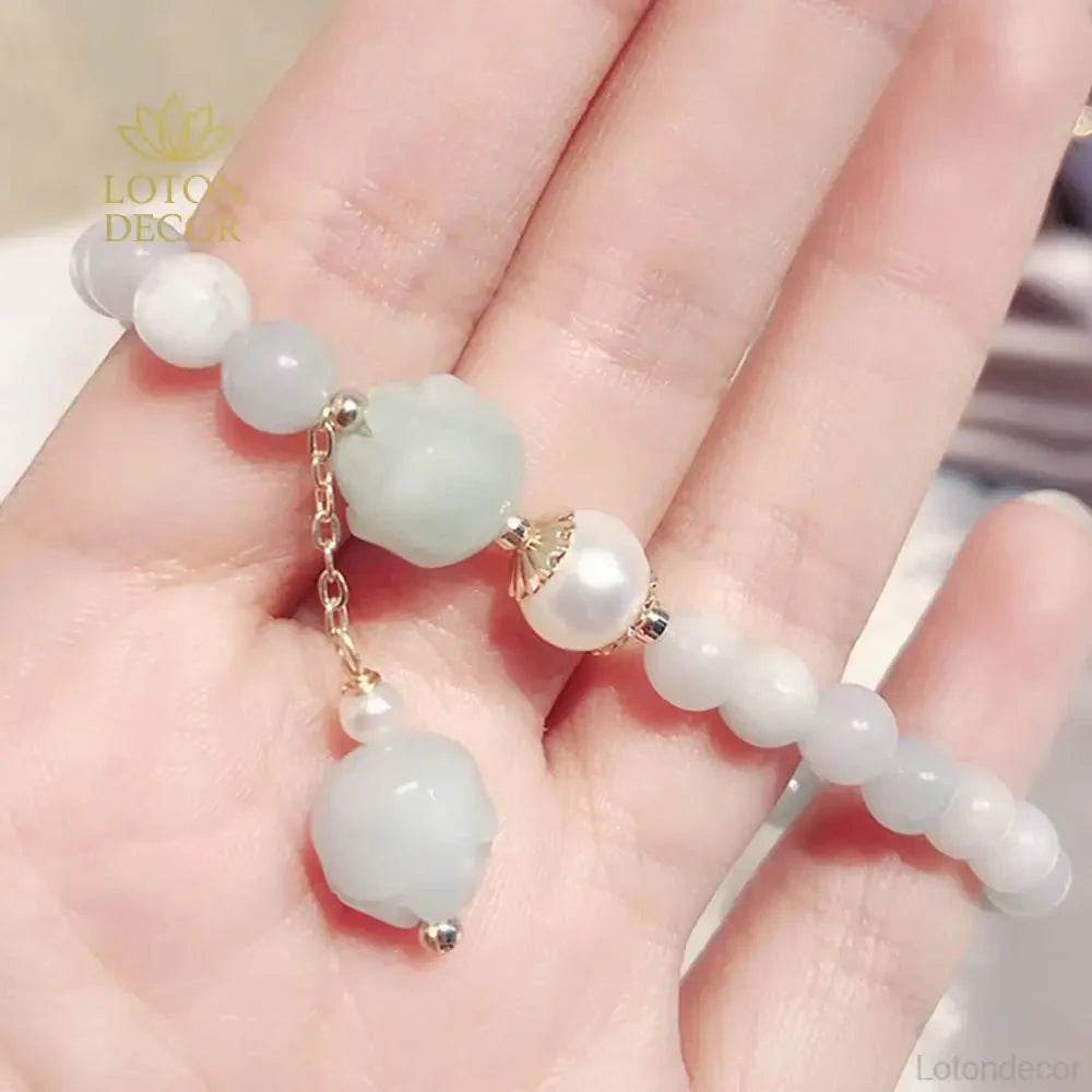 Hetian Jade Lotus Bracelet – Carved Lotus Wealth Charm - Loton Decor