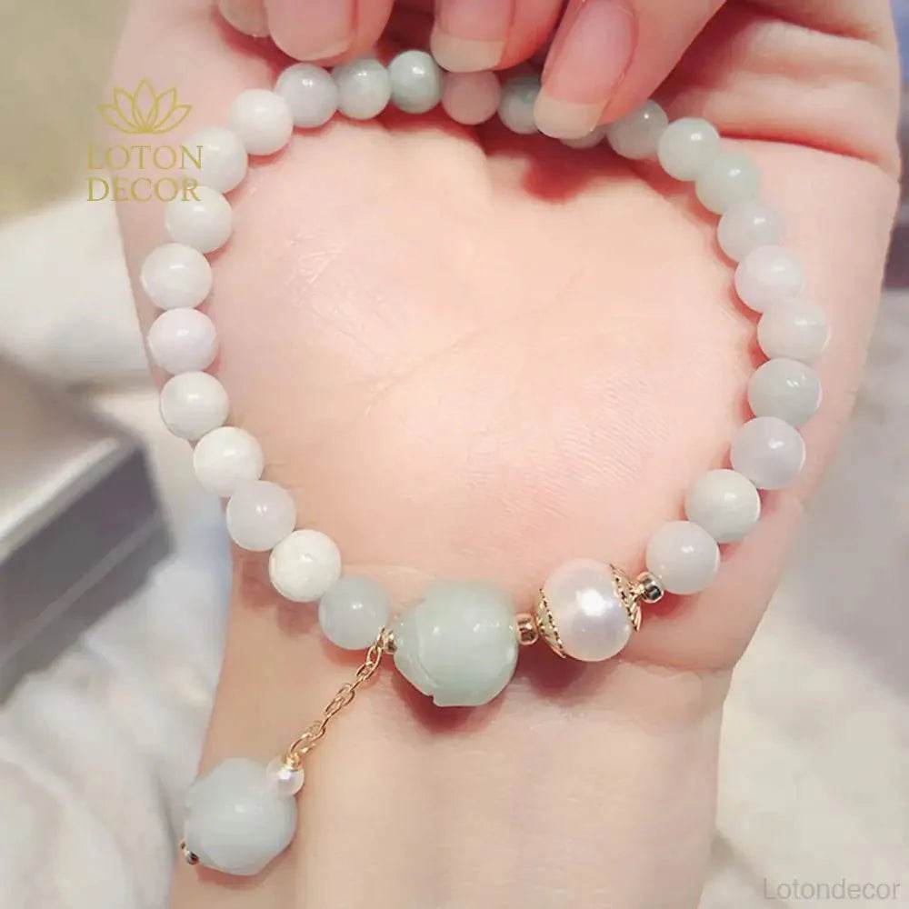 Hetian Jade Lotus Bracelet – Carved Lotus Wealth Charm - Loton Decor