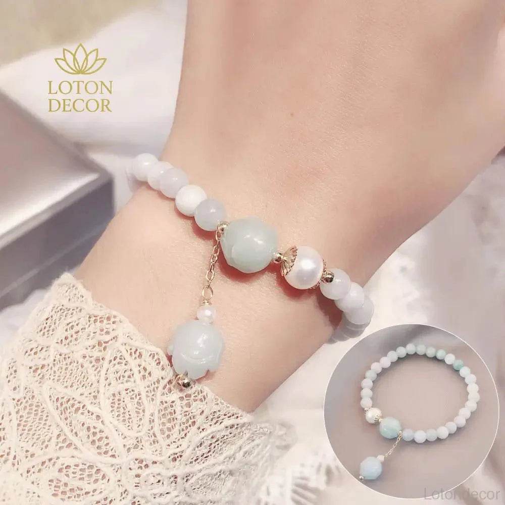Hetian Jade Lotus Bracelet – Carved Lotus Wealth Charm - Loton Decor