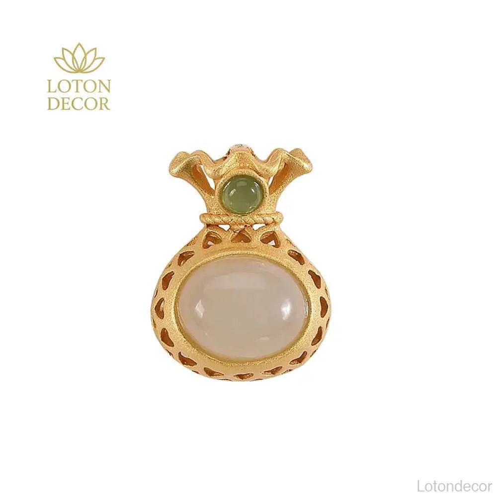 Hetian Jade Money Bag Necklace – Gold Chain Wealth Charm - Loton Decor