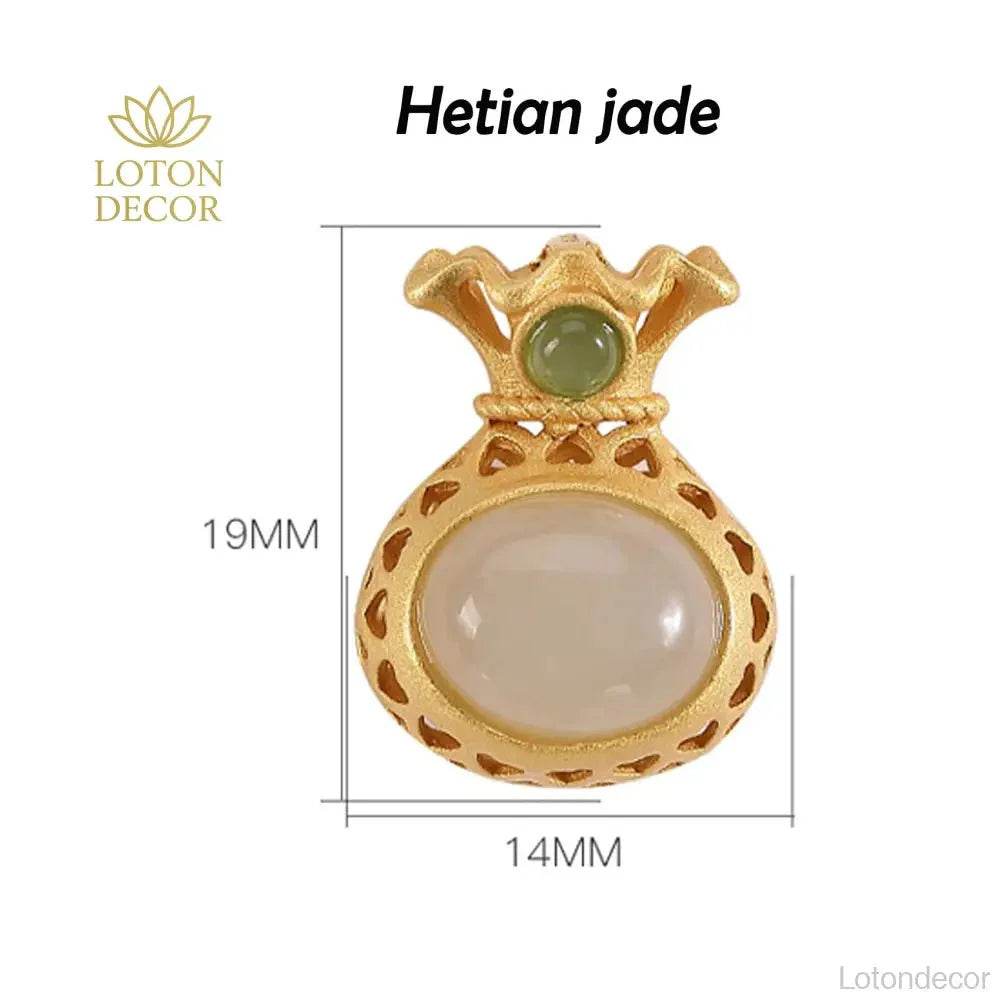 Hetian Jade Money Bag Necklace – Gold Chain Wealth Charm - Loton Decor