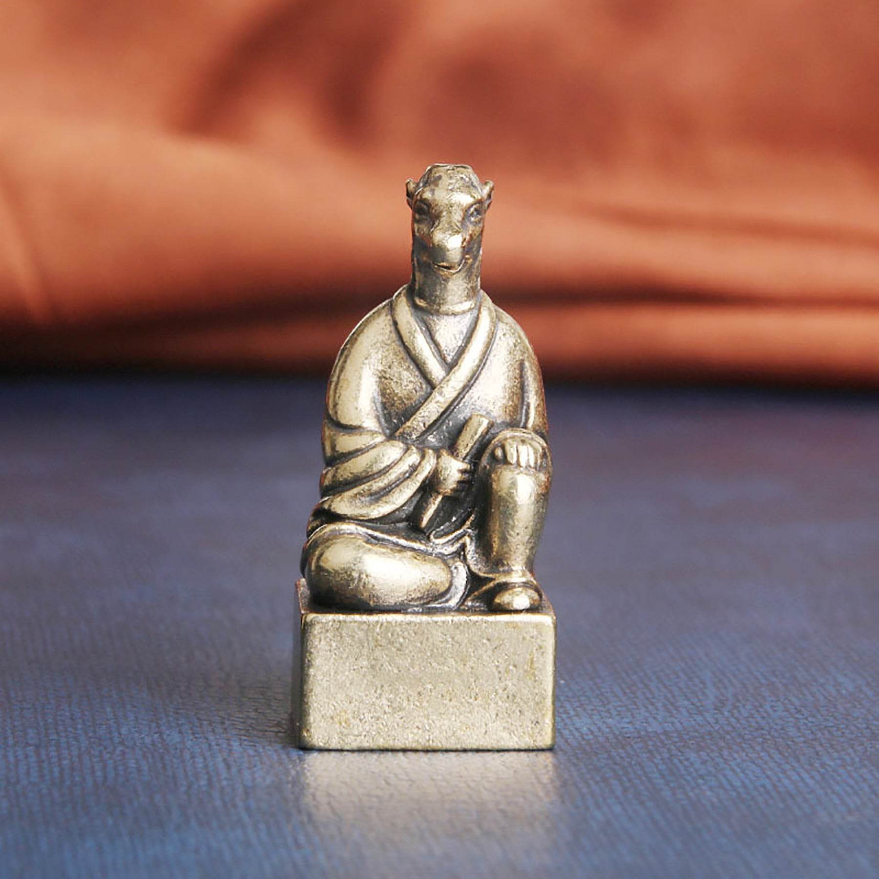Brass 12 Zodiac Animals Signet Spiritual Animal Figurine Stamps Feng Shui Wealth Longevity Amulet - Loton Decor