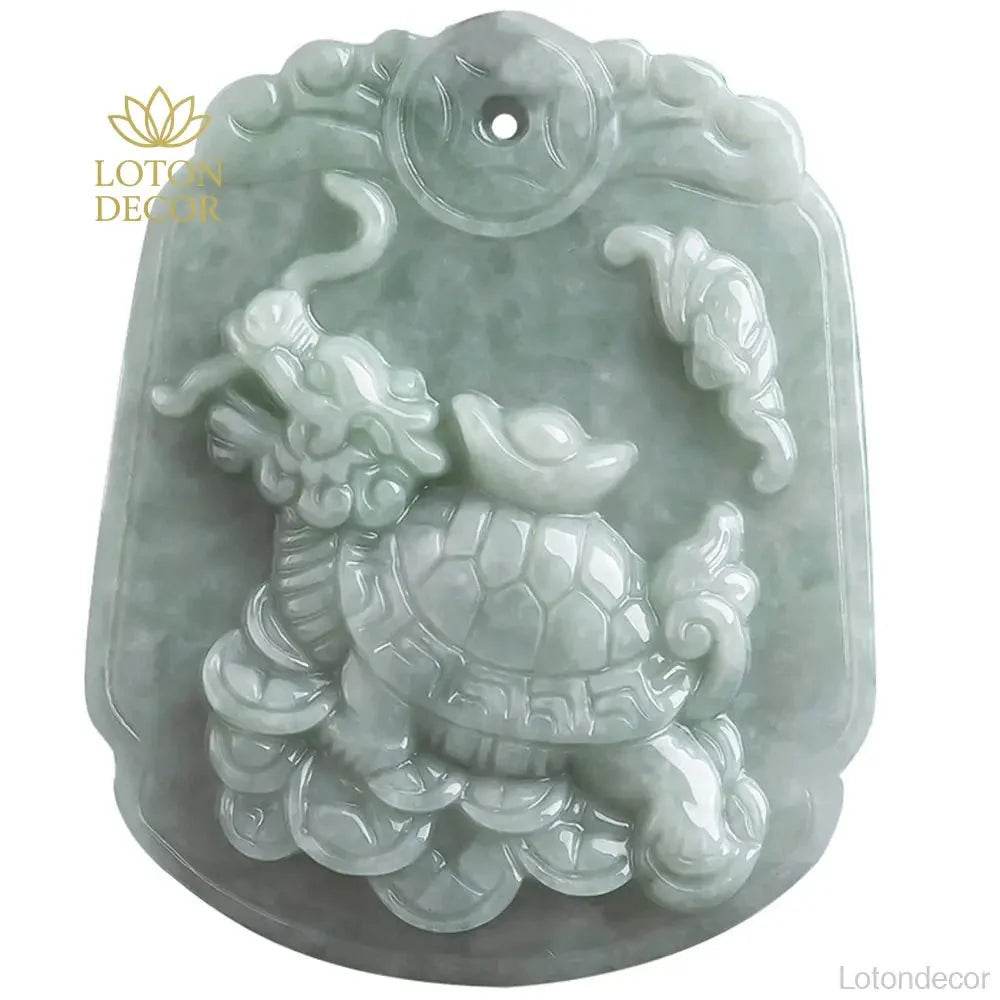 Ice Jade Dragon Turtle Necklace – Wealth & Luck Amulet - Loton Decor