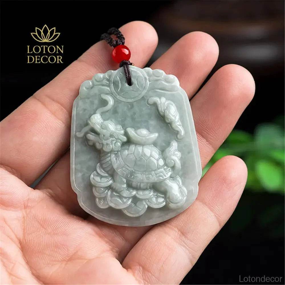Ice Jade Dragon Turtle Necklace – Wealth & Luck Amulet - Loton Decor