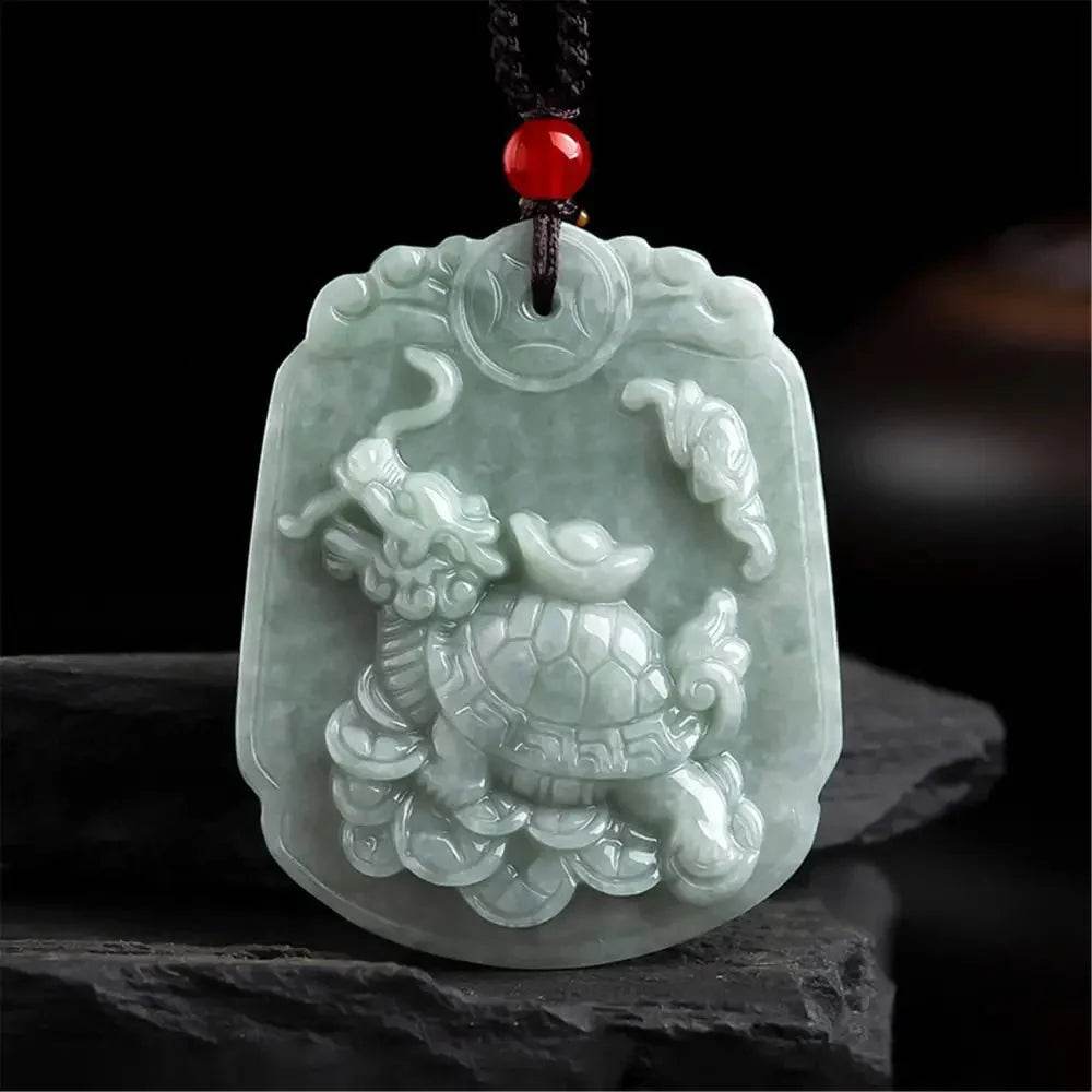 Ice Jade Dragon Turtle Necklace – Wealth & Luck Amulet - Loton Decor