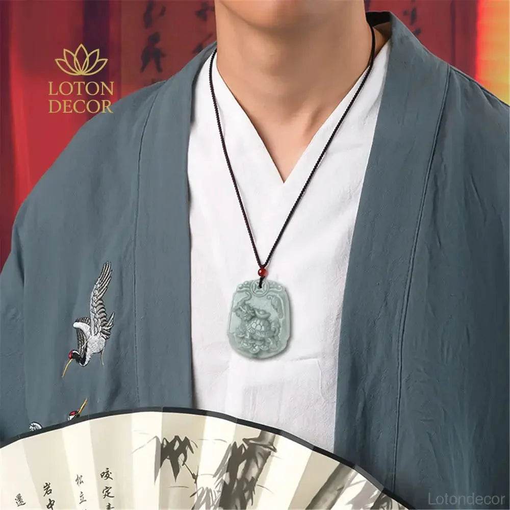 Ice Jade Dragon Turtle Necklace – Wealth & Luck Amulet - Loton Decor