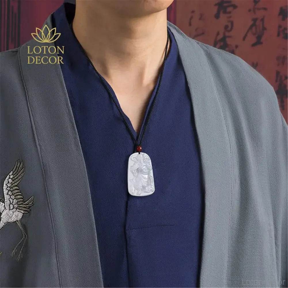 Ice Jade Guan Gong Necklace – Warrior Wealth Protection - Loton Decor