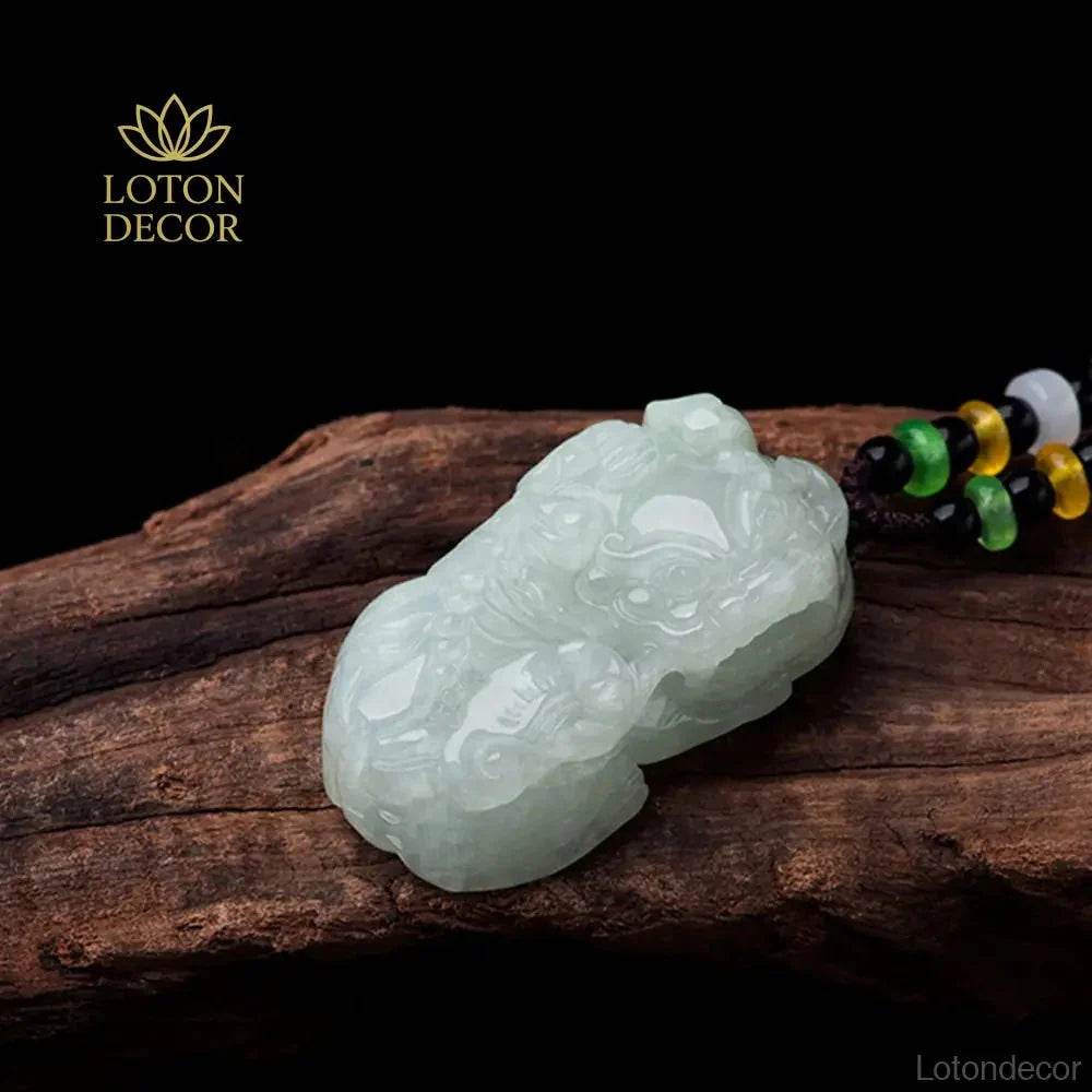 Ice Jade Pixiu Pendant – Fortune & Wealth Amulet Necklace - Loton Decor