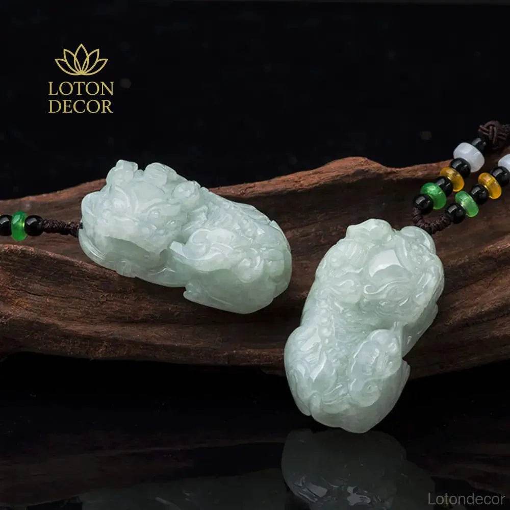 Ice Jade Pixiu Pendant – Fortune & Wealth Amulet Necklace - Loton Decor