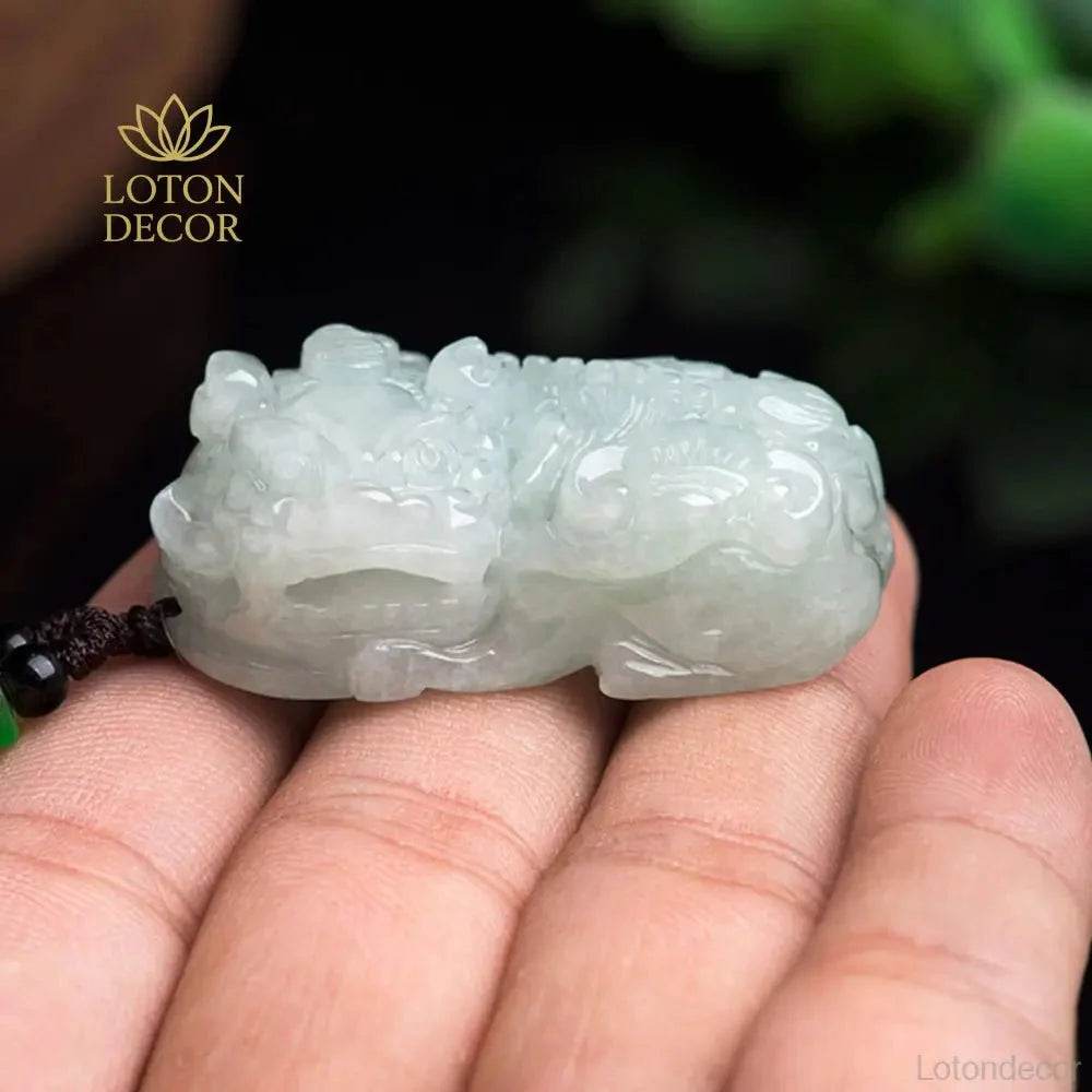 Ice Jade Pixiu Pendant – Fortune & Wealth Amulet Necklace - Loton Decor