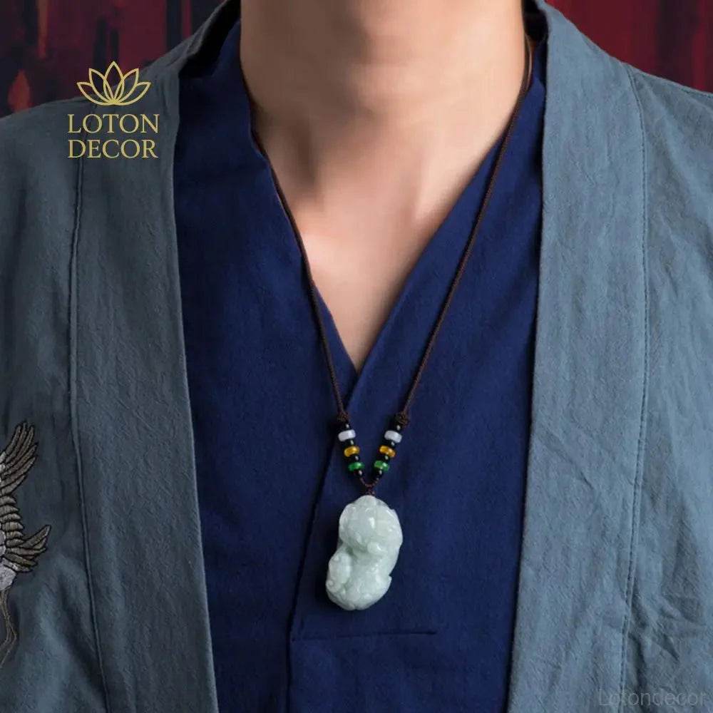 Ice Jade Pixiu Pendant – Fortune & Wealth Amulet Necklace - Loton Decor
