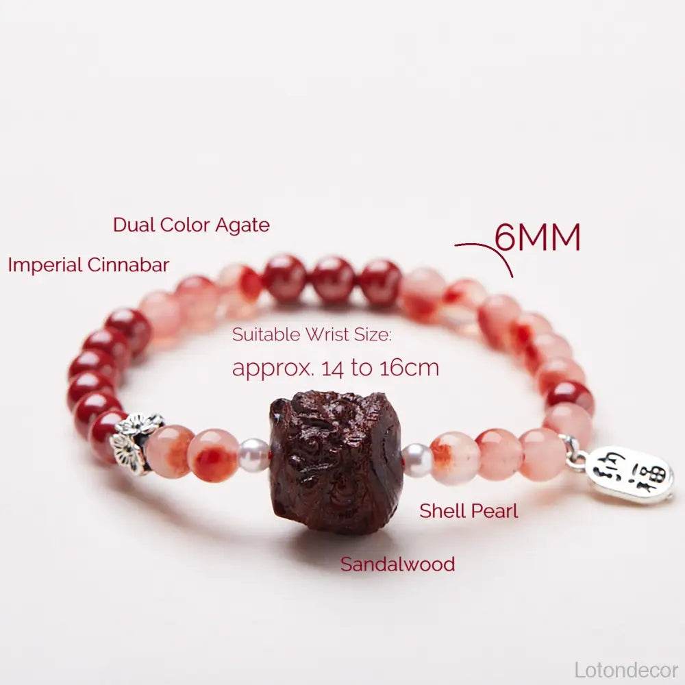Imperial Cinnabar Agate Bracelet Wood Lion Feng Shui Wealth Crystal Bracelet Strong Talisman for Protection Prosperity - Loton Decor