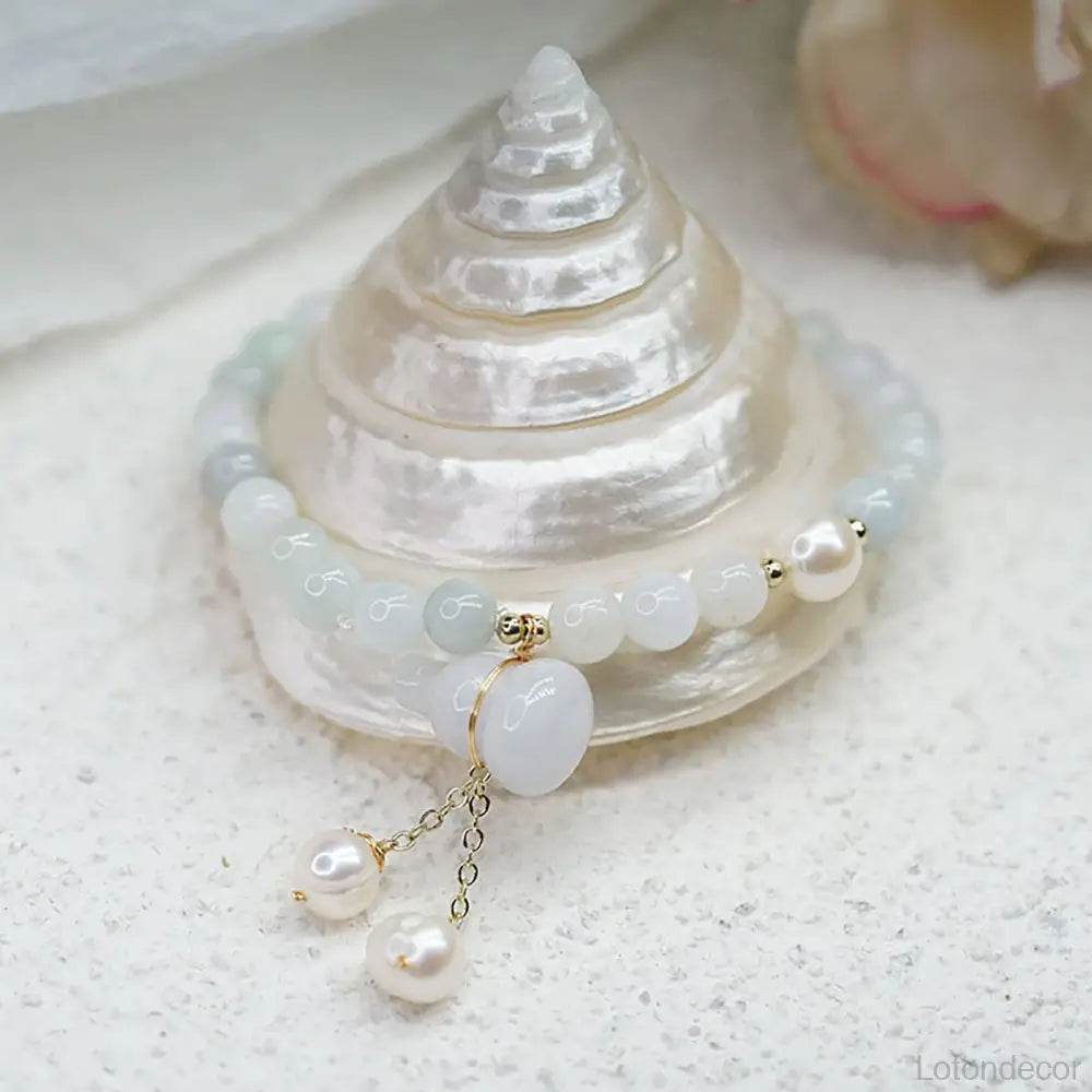 Jade Bracelet Longevity Wu Lou Gourd Feng Shui Wealth Crystal Bracelet Pearls Amulet for Money - Loton Decor