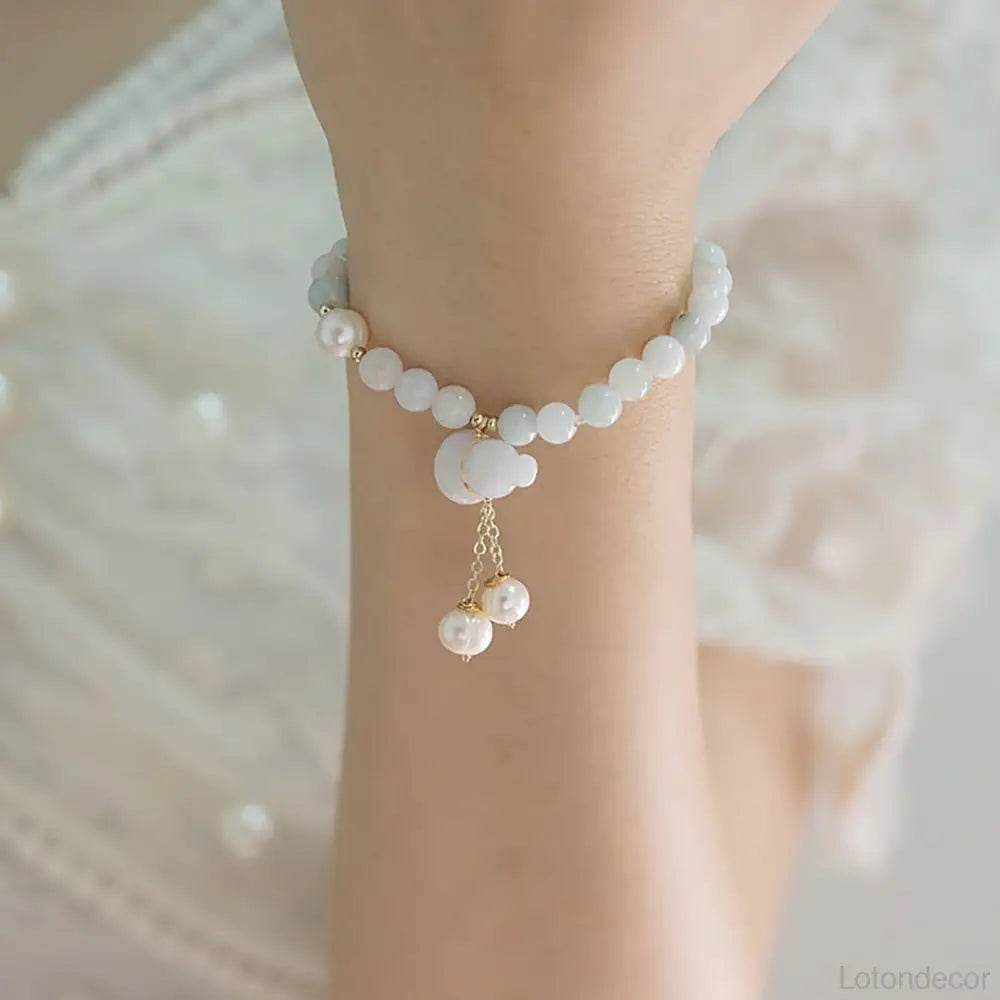 Jade Bracelet Longevity Wu Lou Gourd Feng Shui Wealth Crystal Bracelet Pearls Amulet for Money - Loton Decor