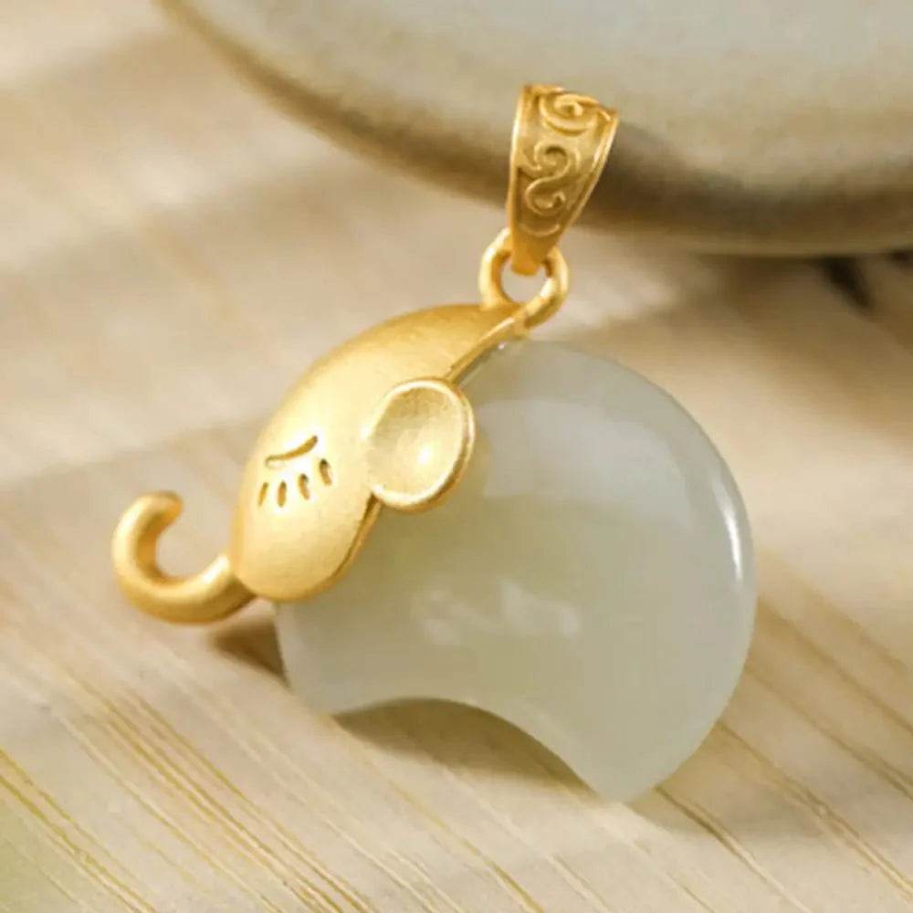 Jade Elephant Necklace – Sterling Silver Wealth Amulet - Loton Decor