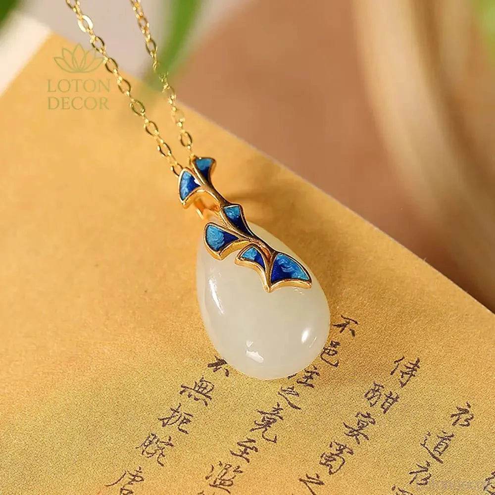 Jade Ginkgo Pendant Necklace – Silver Wealth Talisman - Loton Decor