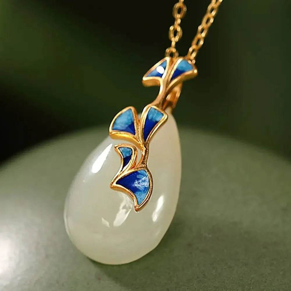 Jade Ginkgo Pendant Necklace – Silver Wealth Talisman - Loton Decor
