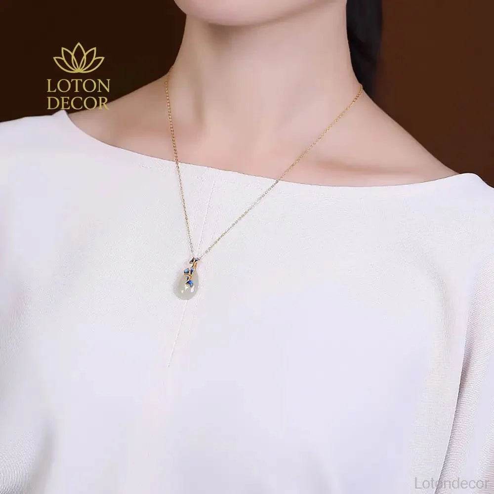 Jade Ginkgo Pendant Necklace – Silver Wealth Talisman - Loton Decor
