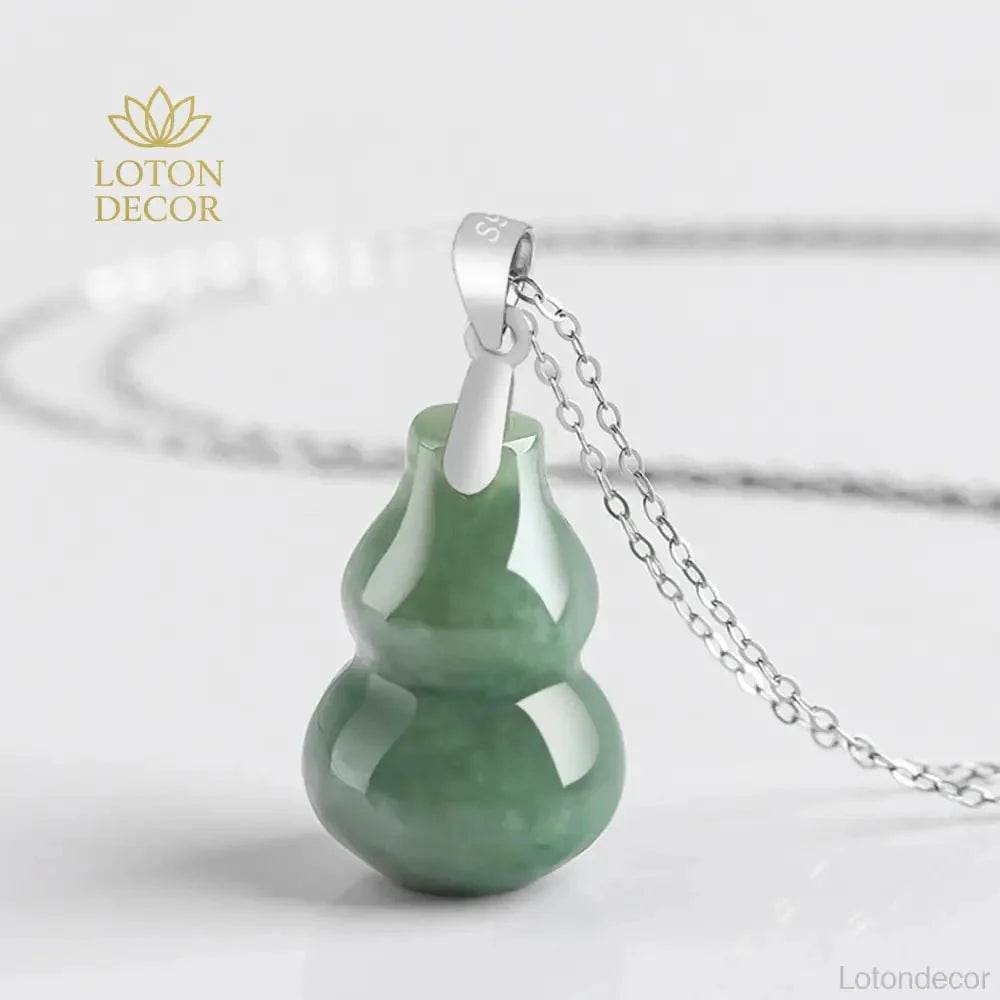 Jade Gourd Pendant Necklace – Feng Shui Sterling Silver Amulet - Loton Decor