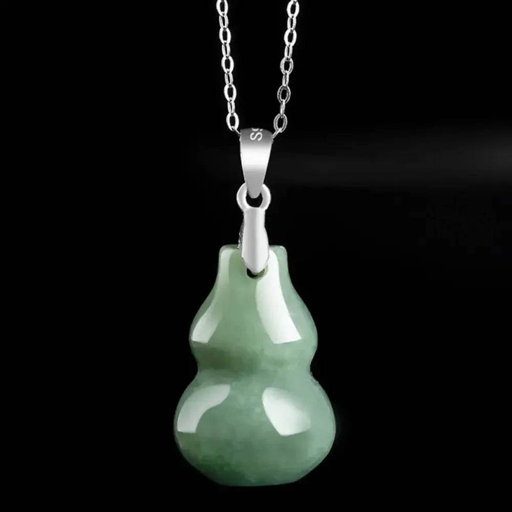 Jade Gourd Pendant Necklace – Feng Shui Sterling Silver Amulet - Loton Decor