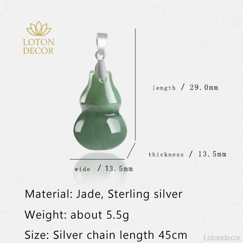 Jade Gourd Pendant Necklace – Feng Shui Sterling Silver Amulet - Loton Decor