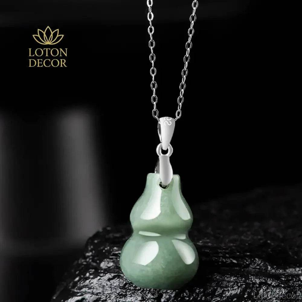 Jade Gourd Pendant Necklace – Feng Shui Sterling Silver Amulet - Loton Decor