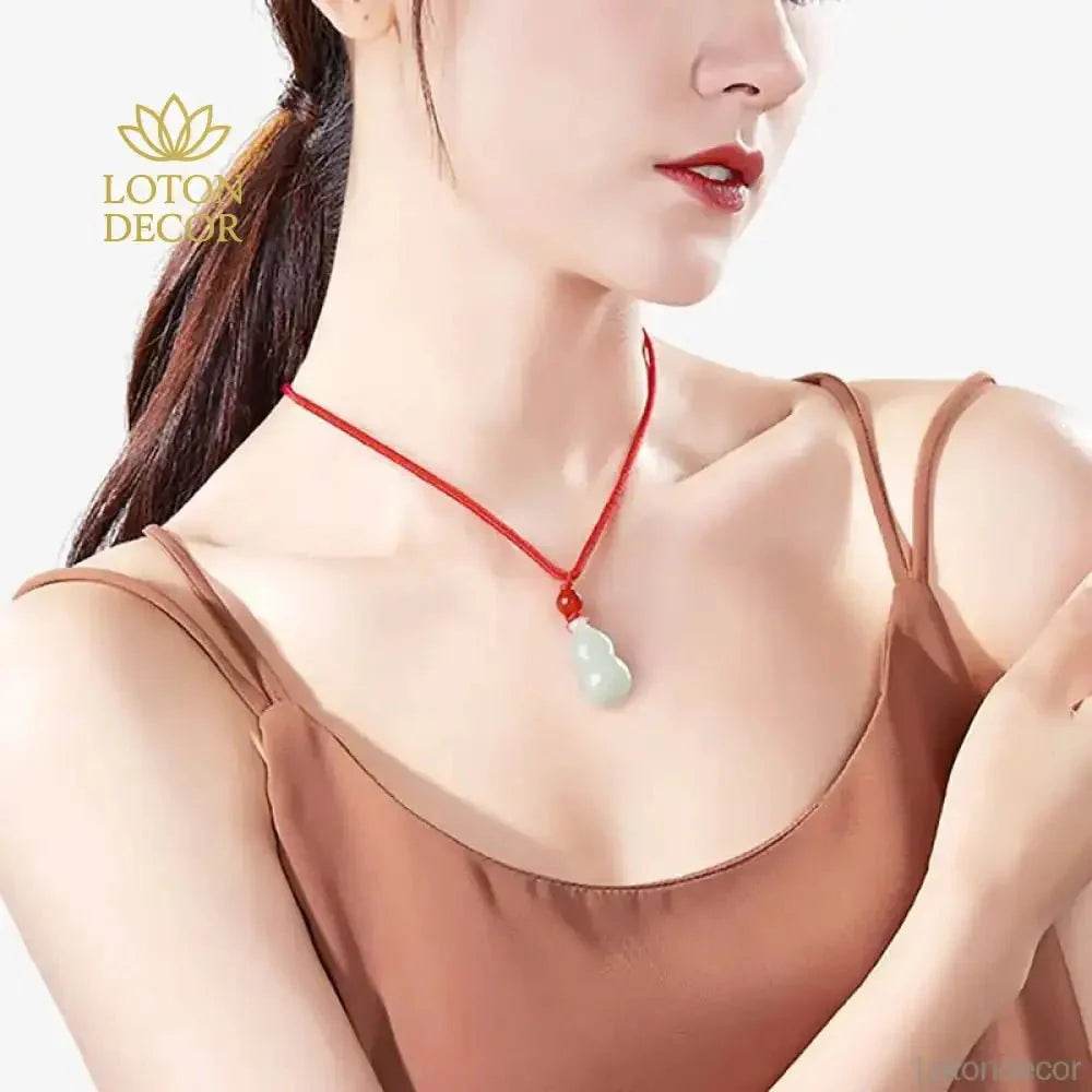 Jade Gourd Wu Lou Necklace – Good Fortune Amulet for Luck & Wealth - Loton Decor