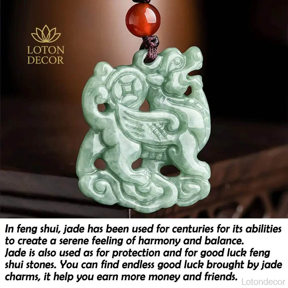 Jade Kirin Pendant Necklace – Feng Shui Wealth Amulet - Loton Decor