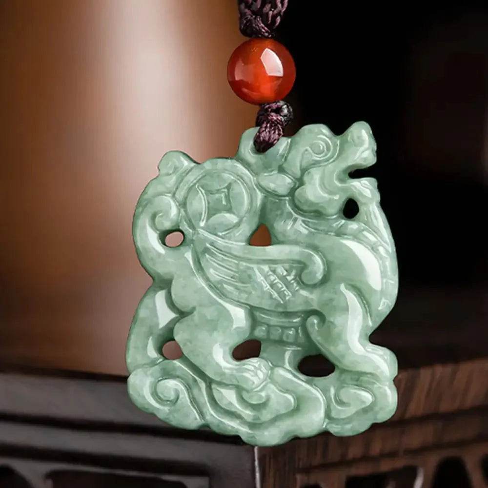 Jade Kirin Pendant Necklace – Feng Shui Wealth Amulet - Loton Decor