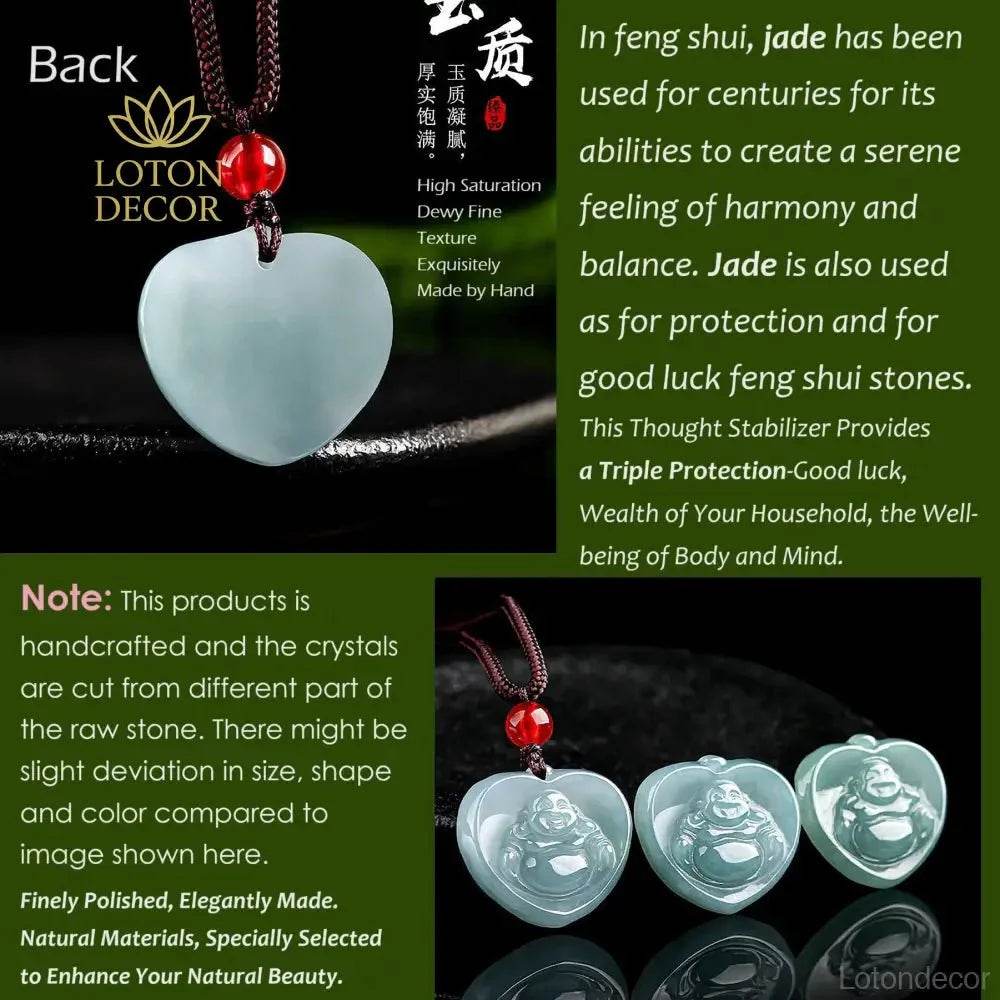 Jade Laughing Buddha Bracelet Fei Cui Jadeit Love Heart Crystal Feng Shui Necklace - Loton Decor