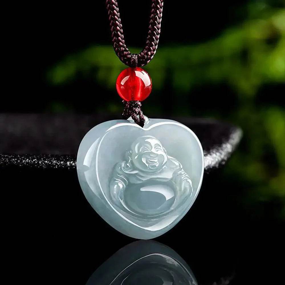 Jade Laughing Buddha Bracelet Fei Cui Jadeit Love Heart Crystal Feng Shui Necklace - Loton Decor
