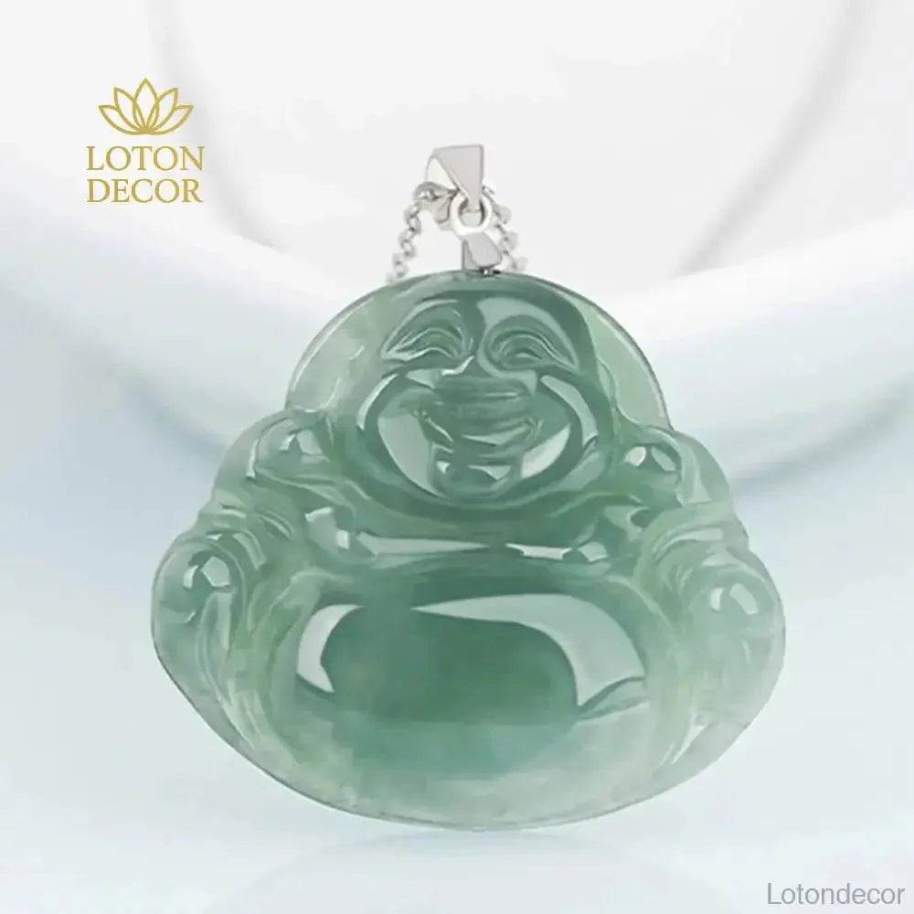 Jade Laughing Buddha Necklace – Wealth Ice Jade Amulet - Loton Decor