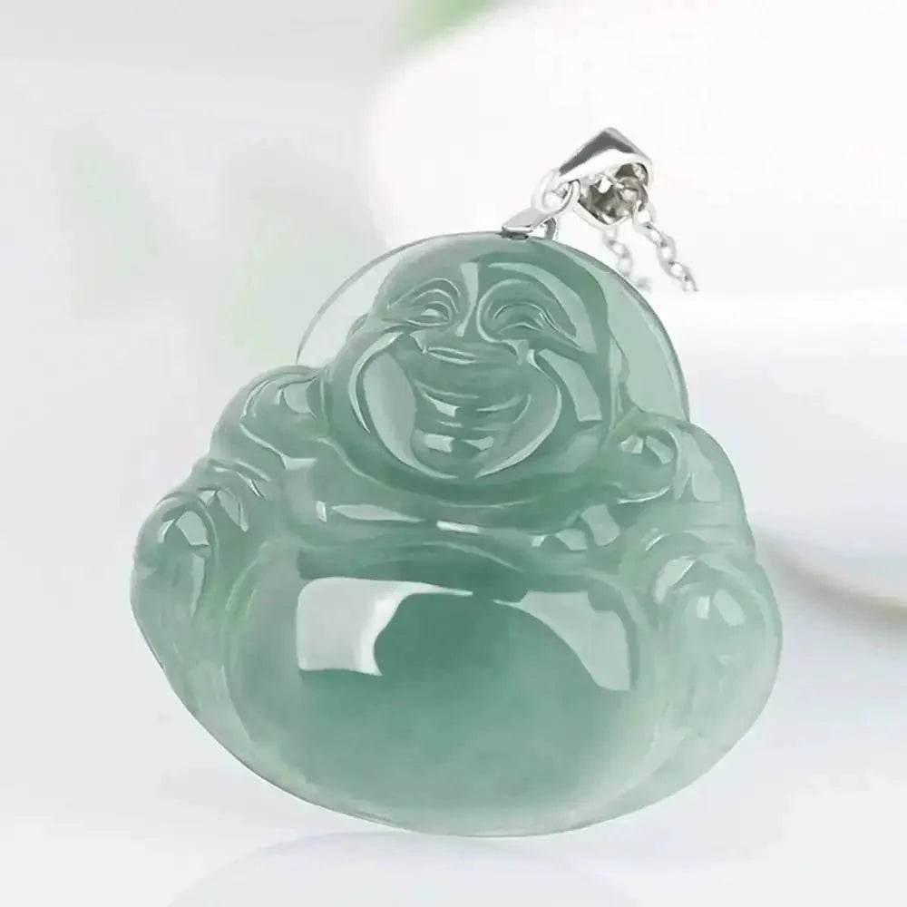 Jade Laughing Buddha Necklace – Wealth Ice Jade Amulet - Loton Decor