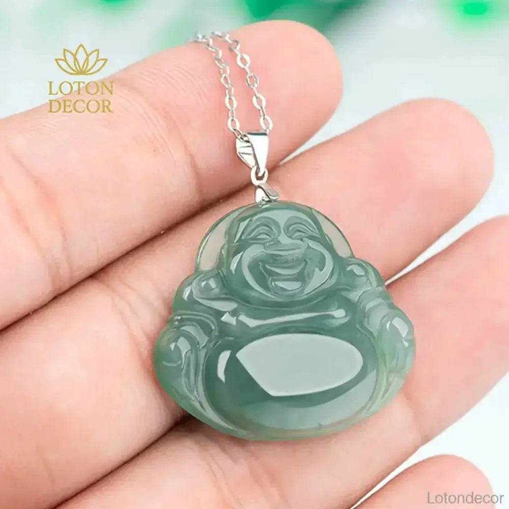 Jade Laughing Buddha Necklace – Wealth Ice Jade Amulet - Loton Decor