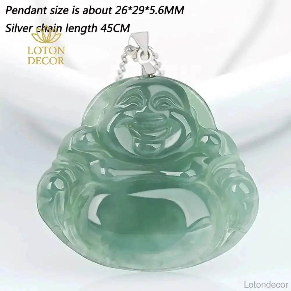 Jade Laughing Buddha Necklace – Wealth Ice Jade Amulet - Loton Decor