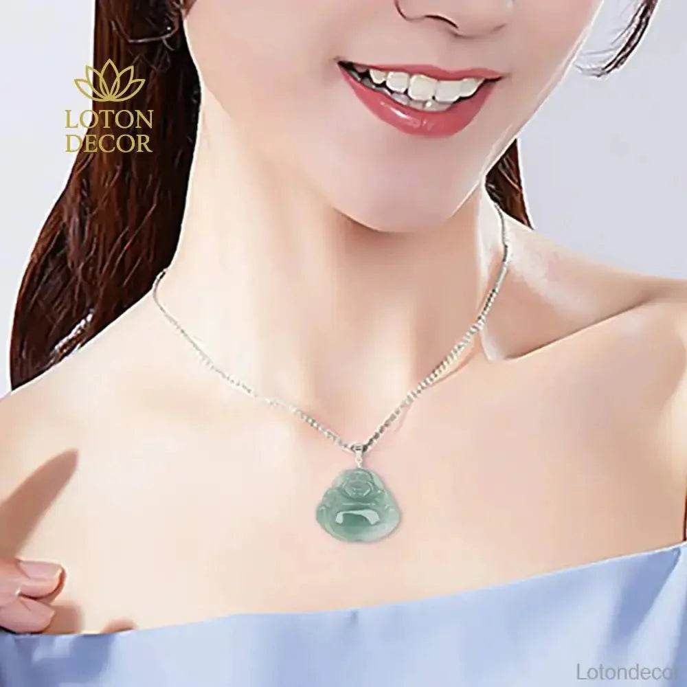 Jade Laughing Buddha Necklace – Wealth Ice Jade Amulet - Loton Decor