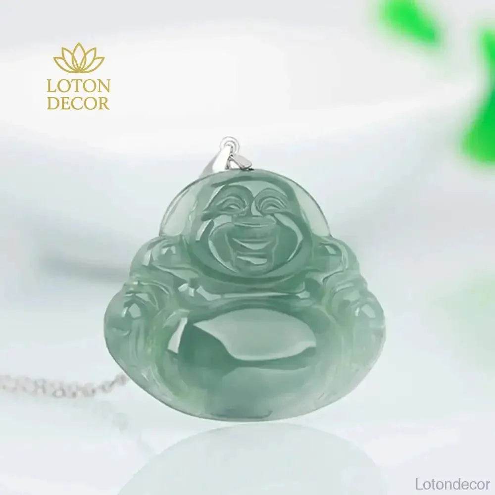 Jade Laughing Buddha Necklace – Wealth Ice Jade Amulet - Loton Decor