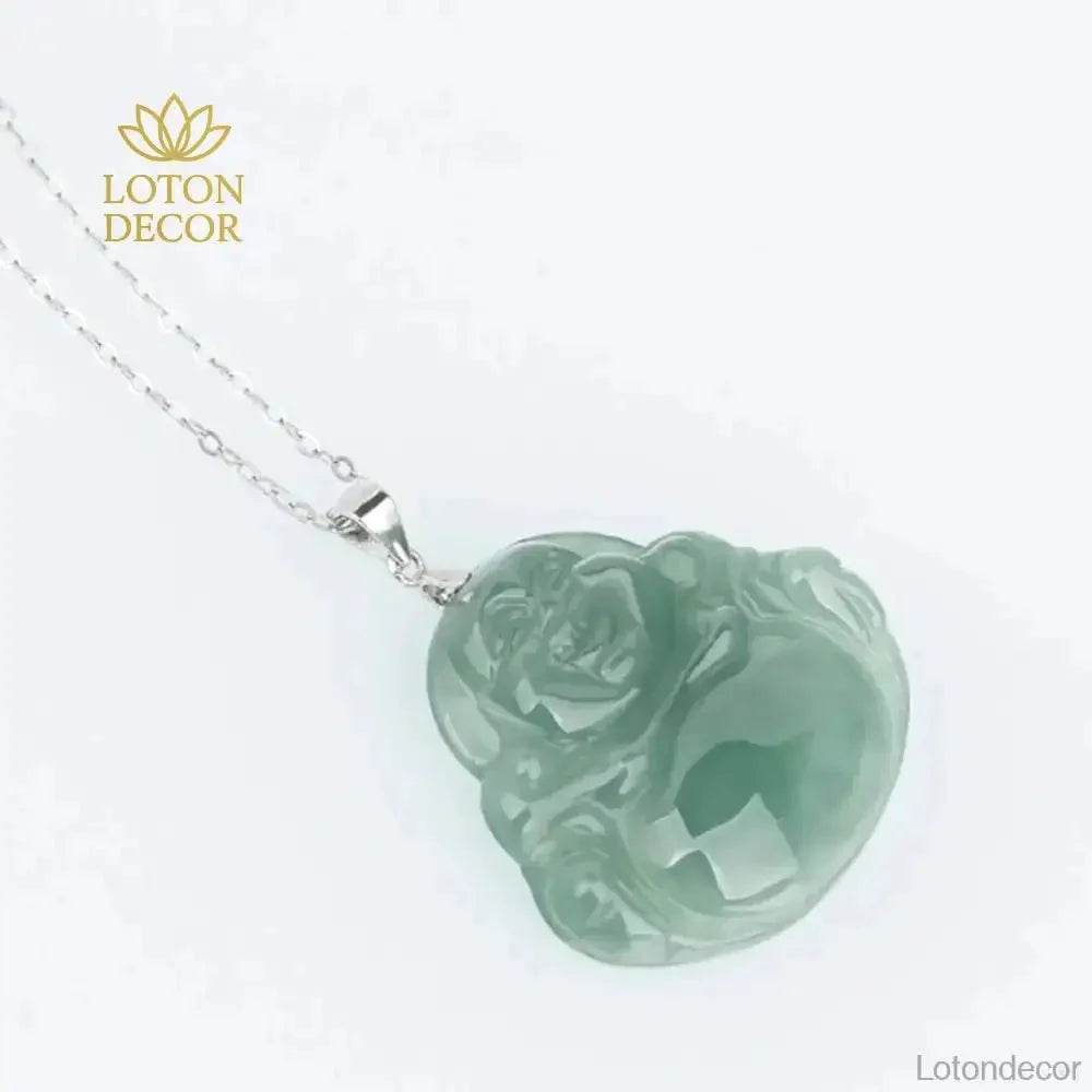 Jade Laughing Buddha Necklace – Wealth Ice Jade Amulet - Loton Decor