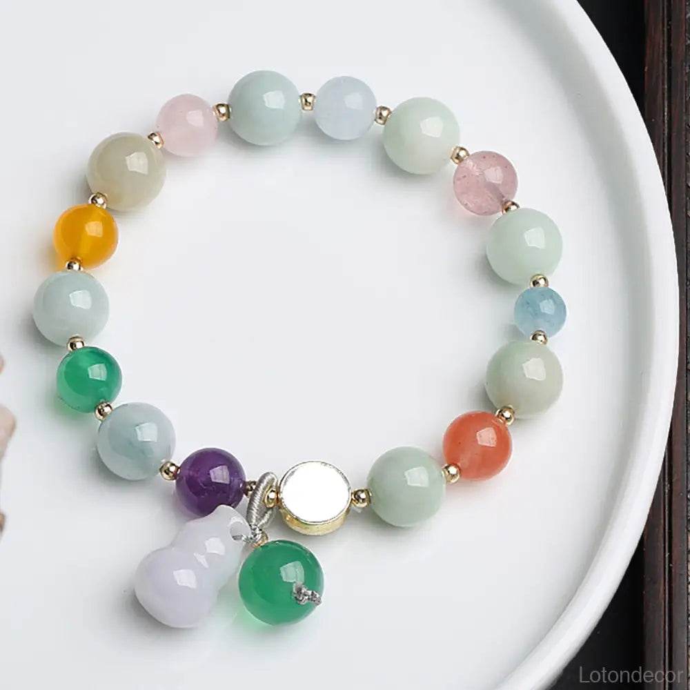 Jade Longevity Gourd Bracelet 7 Chakra Healing Balancing Agate Gems Wu Lou Tibetan Lotus Charm Meditation Bracelet - Loton Decor