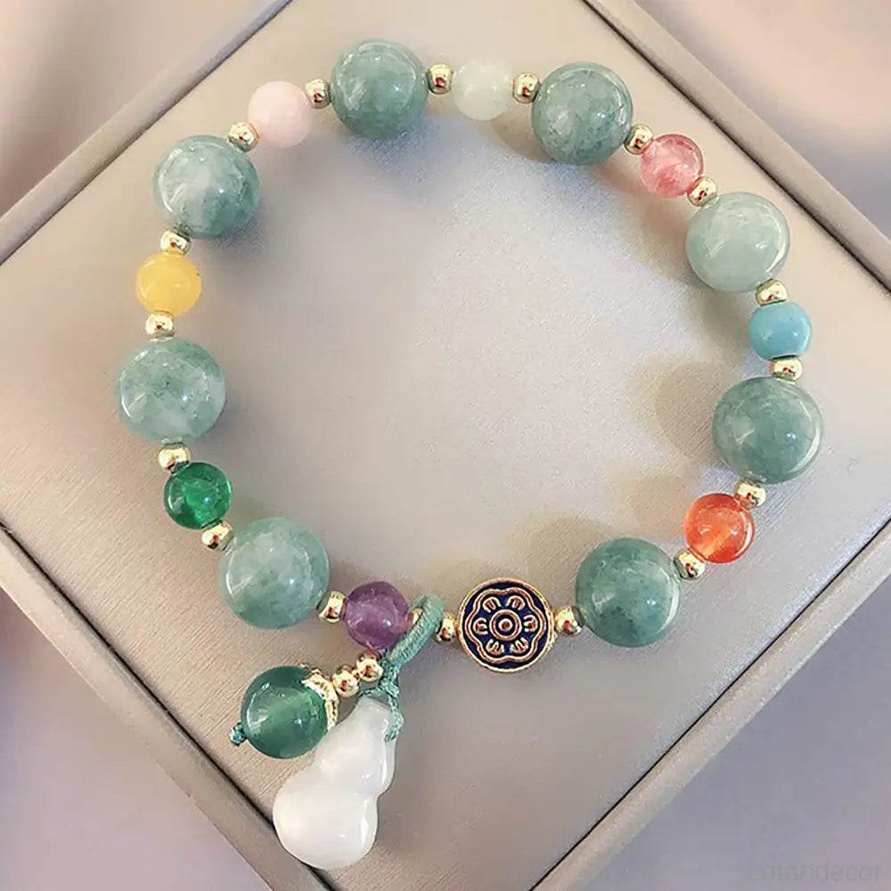Jade Longevity Gourd Bracelet 7 Chakra Healing Balancing Agate Gems Wu Lou Tibetan Lotus Charm Meditation Bracelet - Loton Decor