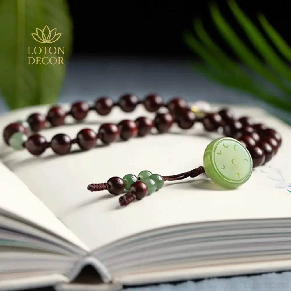 Jade Lotus Prayer Bracelet – Multi-Wrap Wood Beads Wealth Amulet - Loton Decor