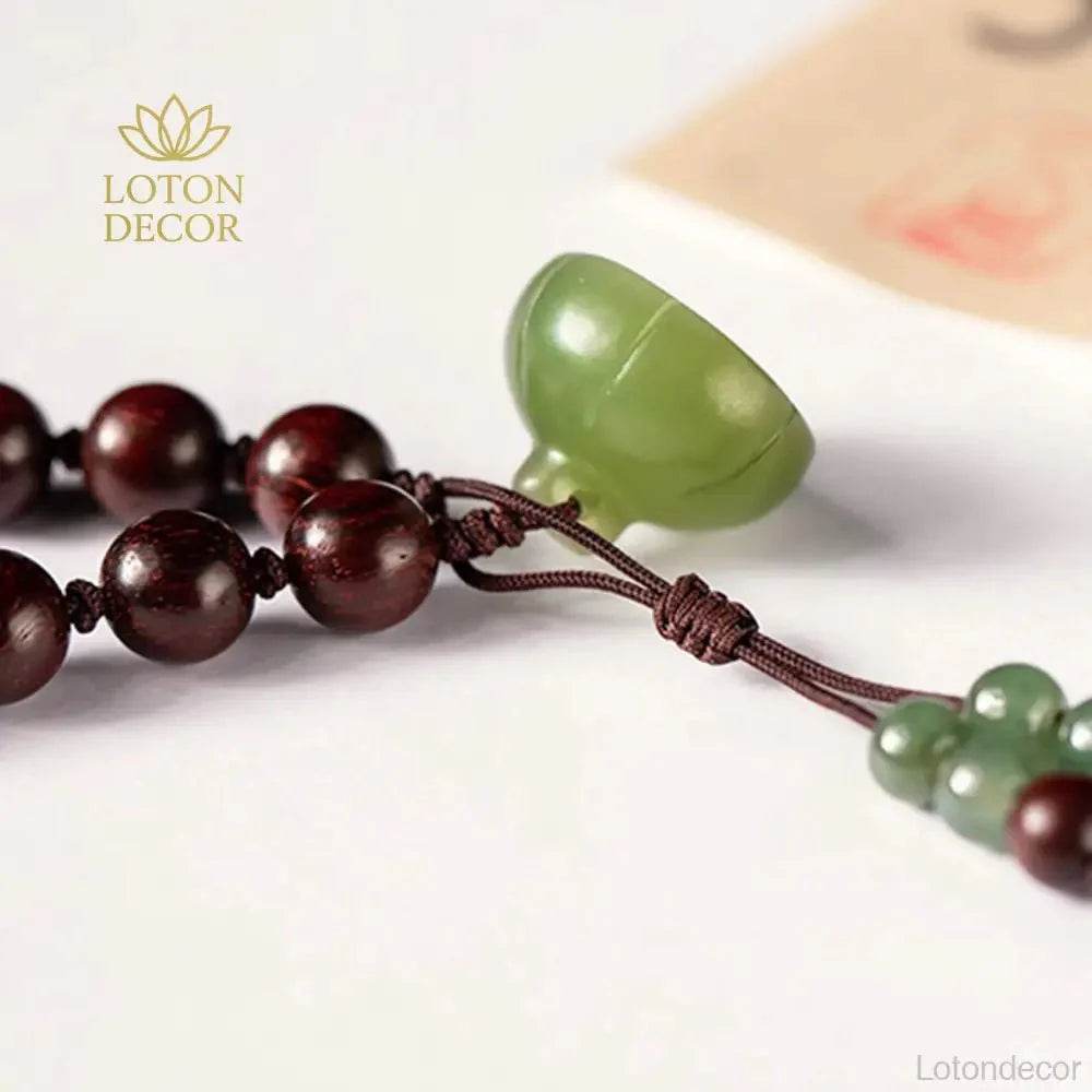 Jade Lotus Prayer Bracelet – Multi-Wrap Wood Beads Wealth Amulet - Loton Decor
