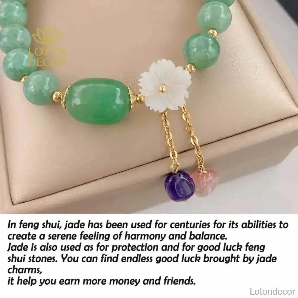 Jade Lotus Wealth Bracelet – 14K Gold Feng Shui Amulet - Loton Decor
