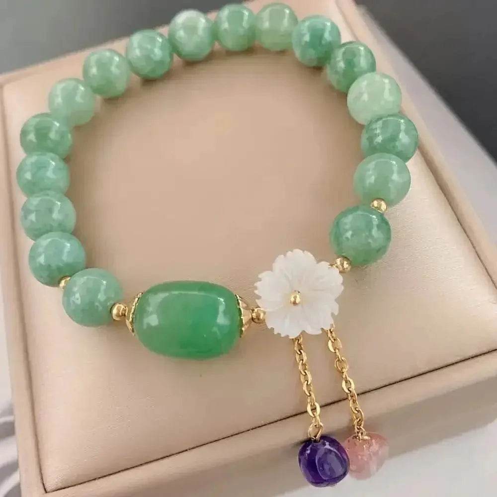 Jade Lotus Wealth Bracelet – 14K Gold Feng Shui Amulet - Loton Decor