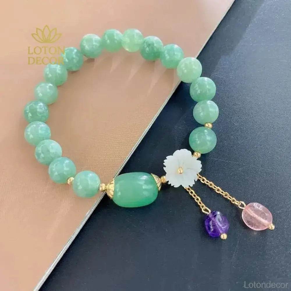 Jade Lotus Wealth Bracelet – 14K Gold Feng Shui Amulet - Loton Decor