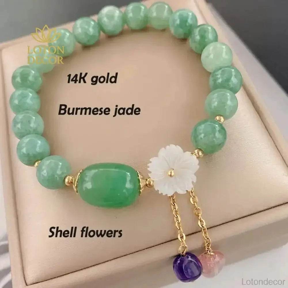 Jade Lotus Wealth Bracelet – 14K Gold Feng Shui Amulet - Loton Decor