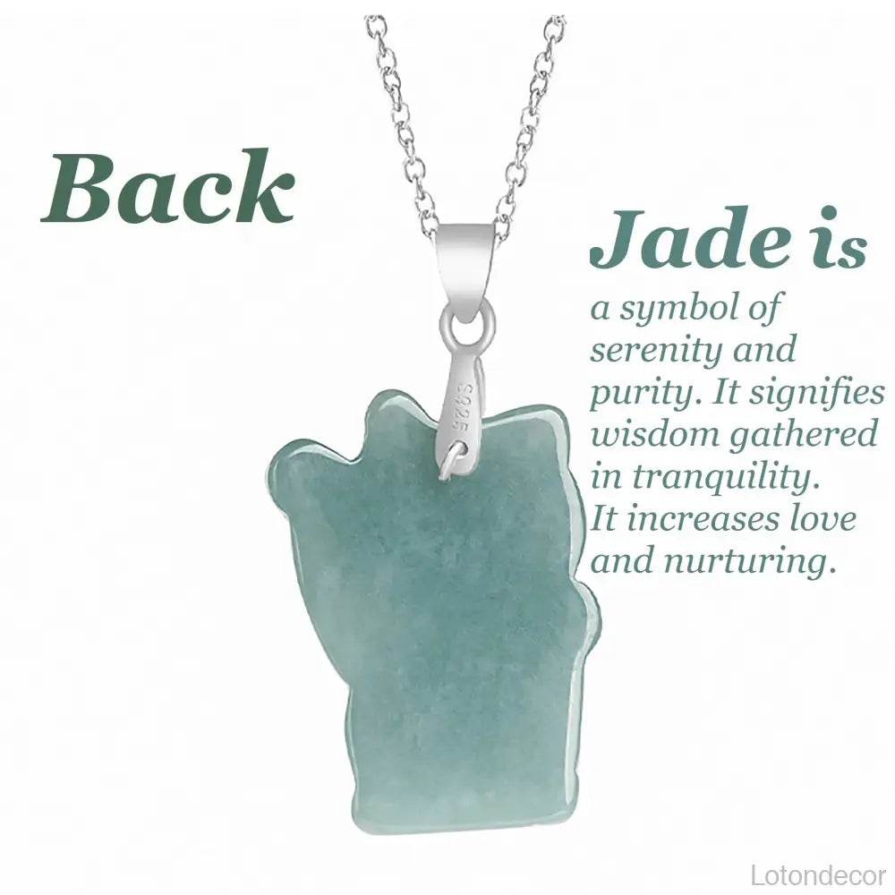 Jade Lucky Cat Necklace Pure Silver Parts Maneki Neko Feng Shui Crystal Necklace for Money Wealth - Loton Decor