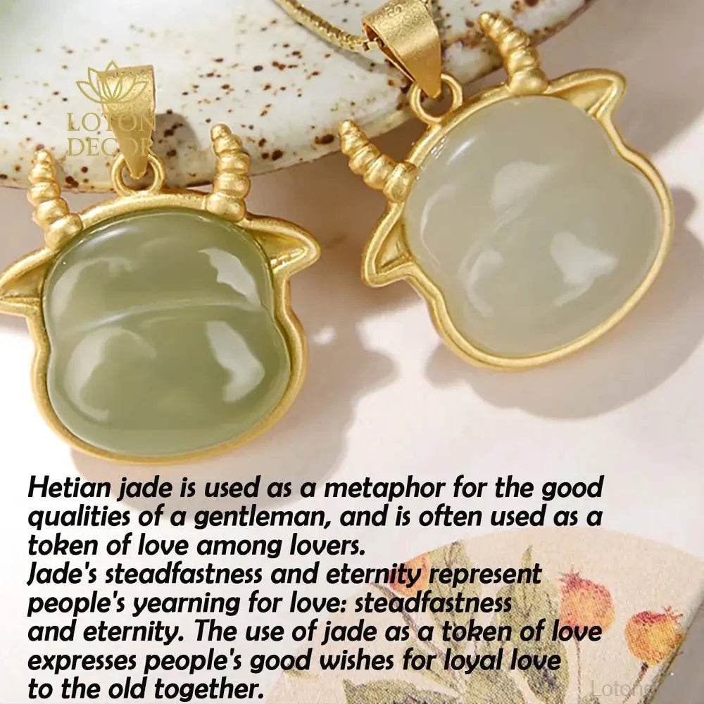 Jade Ox Pendant Necklace – Silver Wealth Protection Charm - Loton Decor