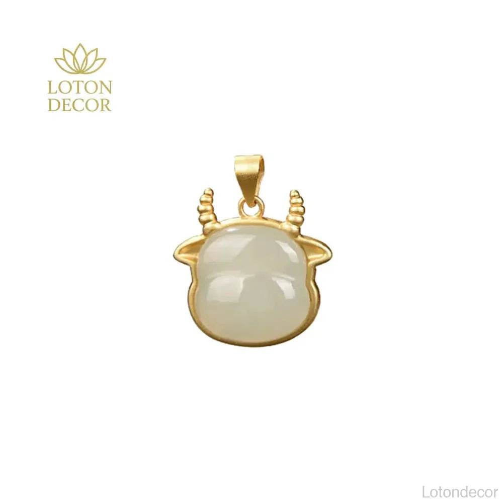 Jade Ox Pendant Necklace – Silver Wealth Protection Charm - Loton Decor